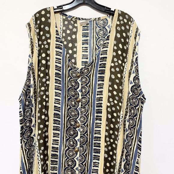 MIC Fashion Midi Dress V-Neck Button Front Brown Blue Sleeveless Boho 90s Y2K 22 - Picture 3 of 11